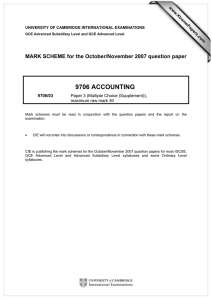 9706 ACCOUNTING  MARK SCHEME for the October/November 2007 question paper