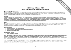 A2 Biology Syllabus 9700 Unit 3: Inherited Change, Selection and Evolution  www.XtremePapers.com