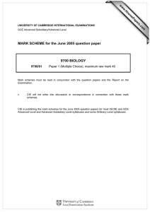 MARK SCHEME for the June 2005 question paper  9700 BIOLOGY www.XtremePapers.com