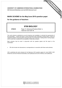 9700 BIOLOGY  MARK SCHEME for the May/June 2010 question paper