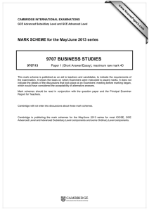 9707 BUSINESS STUDIES  MARK SCHEME for the May/June 2013 series