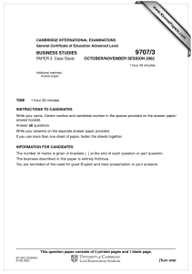 9707/3 BUSINESS STUDIES PAPER 3  Case Study www.XtremePapers.com