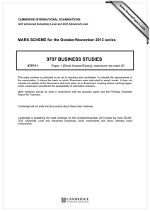 9707 BUSINESS STUDIES  MARK SCHEME for the October/November 2013 series