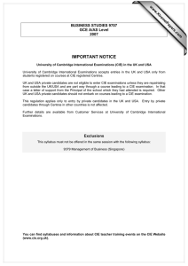 IMPORTANT NOTICE www.XtremePapers.com BUSINESS STUDIES 9707 GCE A/AS Level