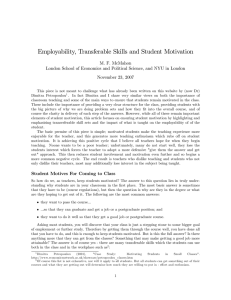 Employability, Transferable Skills and Student Motivation M. F. McMahon November 23, 2007