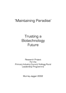 'Maintaining Paradise' Trusting a Biotechnology Future