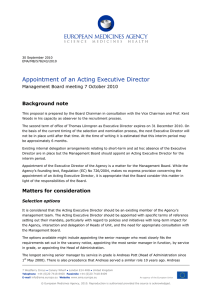 Appointment of an Acting Executive Director Background note