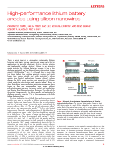 High-performance lithium battery anodes using silicon nanowires * CANDACE K. CHAN