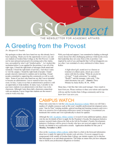 GSC onnect A Greeting from the Provost