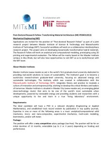 Post‐Doctoral Research Fellow: Transforming Material Architecture (ME‐PDSK012013) Mechanical Engineering (ME)