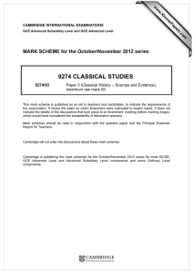 9274 CLASSICAL STUDIES  MARK SCHEME for the October/November 2012 series