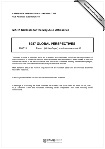 8987 GLOBAL PERSPECTIVES  MARK SCHEME for the May/June 2013 series
