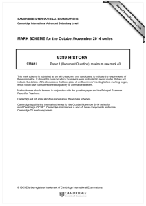 9389 HISTORY  MARK SCHEME for the October/November 2014 series