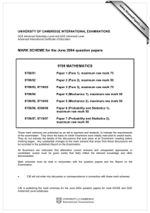 MARK SCHEME for the June 2004 question papers 9709 MATHEMATICS www.XtremePapers.com