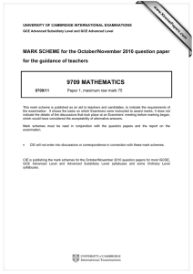 9709 MATHEMATICS  MARK SCHEME for the October/November 2010 question paper