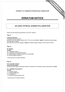 ERRATUM NOTICE AS LEVEL PHYSICAL SCIENCE SYLLABUS 8780 www.XtremePapers.com