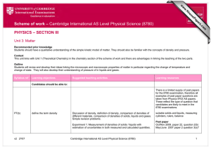 Scheme of work – Cambridge International AS Level Physical Science... PHYSICS – SECTION III Unit 3: Matter
