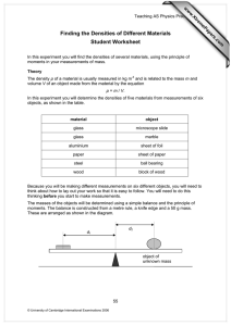 Finding the Densities of Different Materials Student Worksheet www.XtremePapers.com