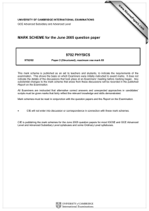 MARK SCHEME for the June 2005 question paper 9702 PHYSICS www.XtremePapers.com