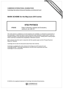 9702 PHYSICS  MARK SCHEME for the May/June 2015 series
