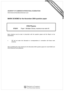 MARK SCHEME for the November 2004 question paper  9702 Physics www.XtremePapers.com