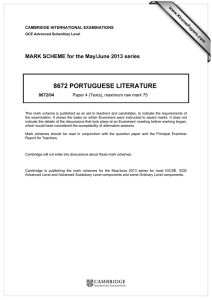 8672 PORTUGUESE LITERATURE  MARK SCHEME for the May/June 2013 series