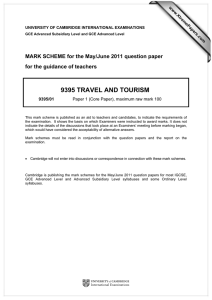 9395 TRAVEL AND TOURISM  for the guidance of teachers