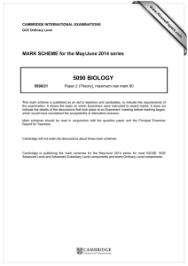 5090 BIOLOGY  MARK SCHEME for the May/June 2014 series