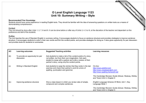 O Level English Language 1123 Unit 10: Summary Writing – Style www.XtremePapers.com