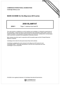 2058 ISLAMIYAT  MARK SCHEME for the May/June 2015 series