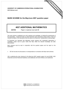 4037 ADDITIONAL MATHEMATICS  MARK SCHEME for the May/June 2007 question paper