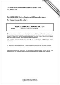 4037 ADDITIONAL MATHEMATICS  MARK SCHEME for the May/June 2009 question paper