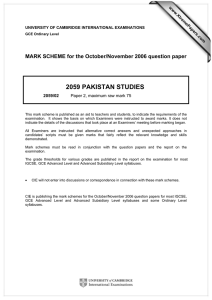 2059 PAKISTAN STUDIES  MARK SCHEME for the October/November 2006 question paper