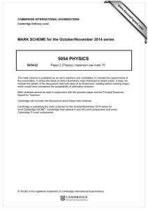 5054 PHYSICS  MARK SCHEME for the October/November 2014 series