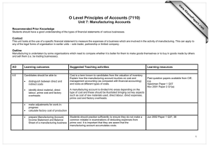 O Level Principles of Accounts (7110) Unit 7: Manufacturing Accounts  www.XtremePapers.com