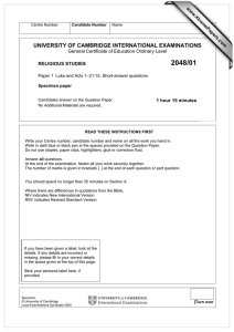 2048/01 UNIVERSITY OF CAMBRIDGE INTERNATIONAL EXAMINATIONS General Certificate of Education Ordinary Level