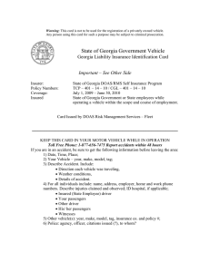 State of Georgia Government Vehicle Georgia Liability Insurance Identification Card
