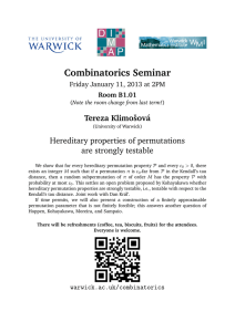 Combinatorics Seminar Tereza Klimoˇsov´ a Hereditary properties of permutations