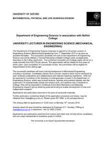 Department of Engineering Science in association with Balliol College UNIVERSITY LECTURER