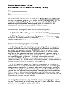 Sample Appointment Letter: Non-Tenure-Track – Instructor/Visiting Faculty