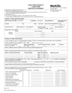 LONG TERM DISABILITY CLAIM FORM EMPLOYEE STATEMENT