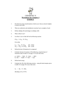 CHEMISTRY II Worksheet for Chapter 4 ENERGY