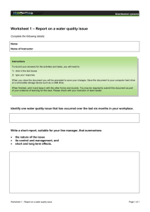 – Report on a water quality issue Worksheet 1
