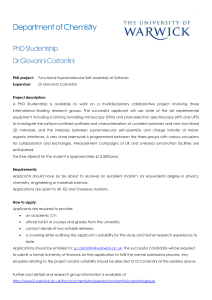 Department of Chemistry PhD Studentship Dr Giovanni Costantini