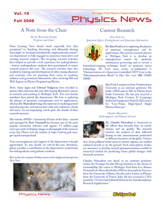 Physics News A Note from the Chair Current Research Vol. 10