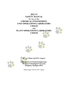 2012-13 SAFETY MANUAL CHEMICAL ENGINEERING UNIT OPERATIONS LABORATORY