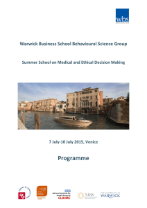 Programme Warwick Business School Behavioural Science Group