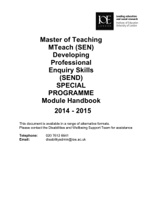 Master of Teaching MTeach (SEN) Developing Professional