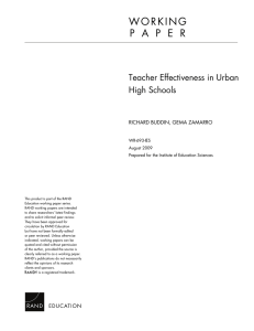 W O R K I N G Teacher Effectiveness in Urban