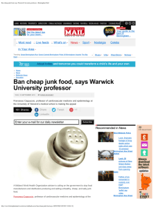 Ban cheap junk food, says Warwick University professor